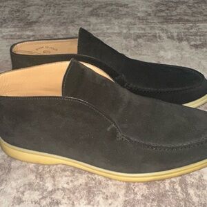 Loro Piana Black Suede Loafers with Tan Soles great condition!!